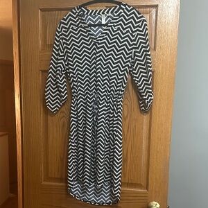 Tacera Navy Blue and White Zigzag Long Sleeve Dress Size S